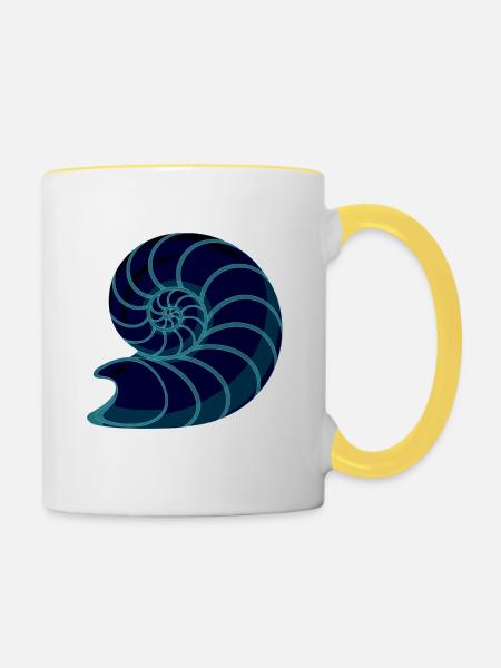 Neon Blaue ammonit Spirale - Tasse zweifarbig - Weiß/Gelb