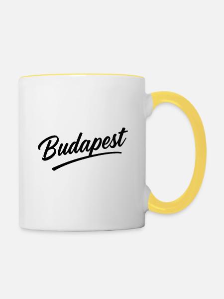 Budapest Script Schriftzug Reise-Souvenir - Tasse zweifarbig - Weiß/Gelb