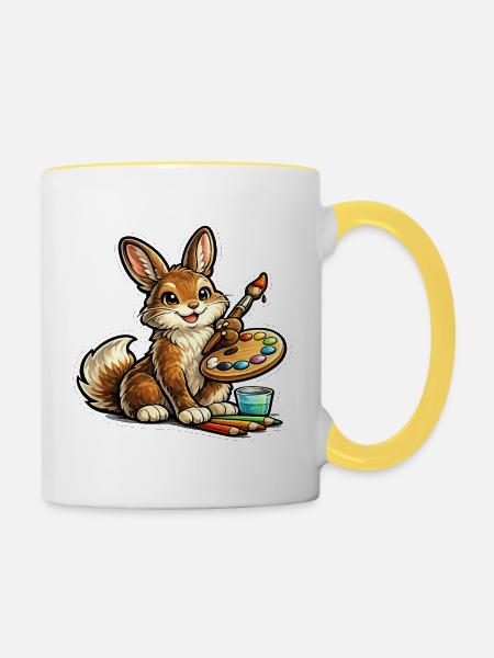 Kaninchen Künstler mit Palette - Tasse zweifarbig - Weiß/Gelb