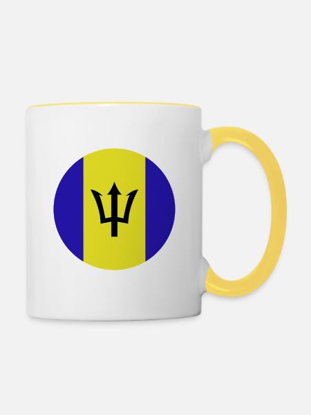Runde Barbados-Flagge - Tasse zweifarbig - Weiß/Gelb