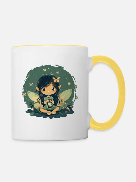 Waldfee mit Laterne - Tasse zweifarbig - Weiß/Gelb