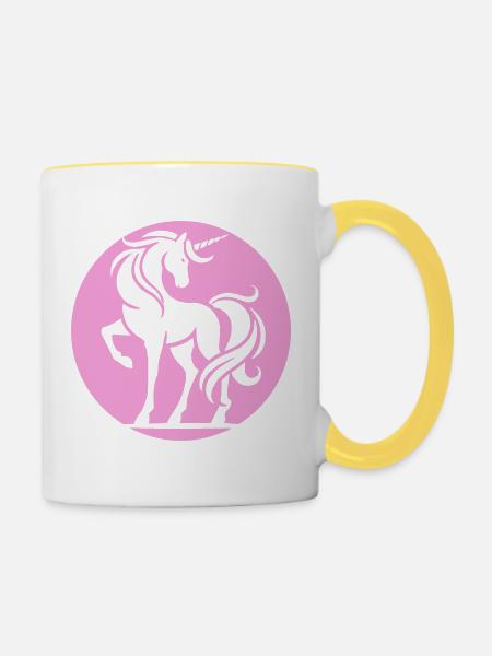 Rosa Einhorn Silhouette Kreis - Tasse zweifarbig - Weiß/Gelb