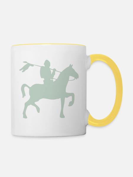 Ritter Krieger auf ein Pferd - Tasse zweifarbig - Weiß/Gelb