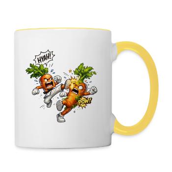 Karate-Karotten im Duell - Tasse zweifarbig - Weiß/Gelb - Rechts