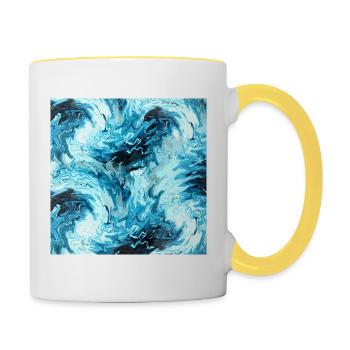 Aqua Marble Pattern Waves - Contrasting Mug - white/yellow - Right