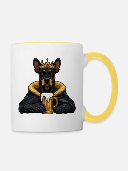 Dobermann Hund Bier König - Tasse zweifarbig - Weiß/Gelb