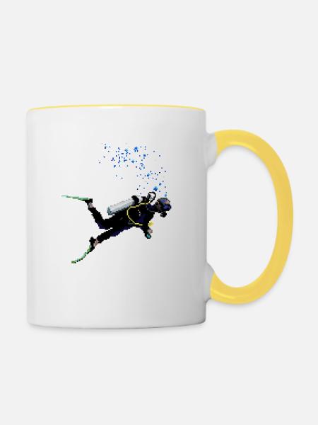 Retro Pixel Art Scuba Diver - Tasse zweifarbig - Weiß/Gelb