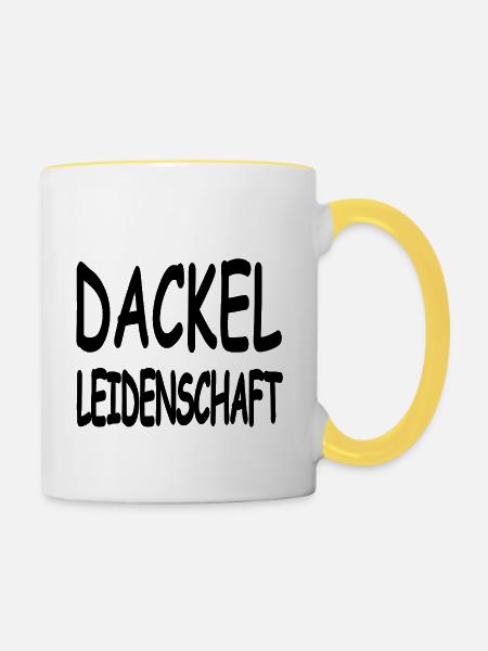 Dackel - Tasse zweifarbig - Weiß/Gelb