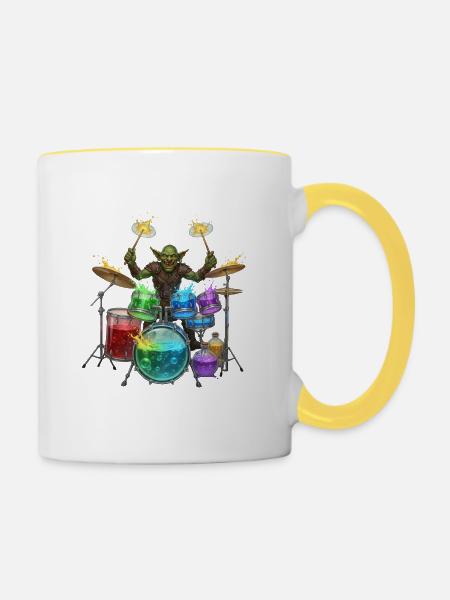 Kobold mit Trommeln - Tasse zweifarbig - Weiß/Gelb