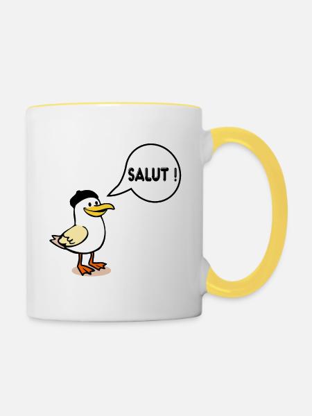 Möwenmütze Hi - Tasse zweifarbig - Weiß/Gelb