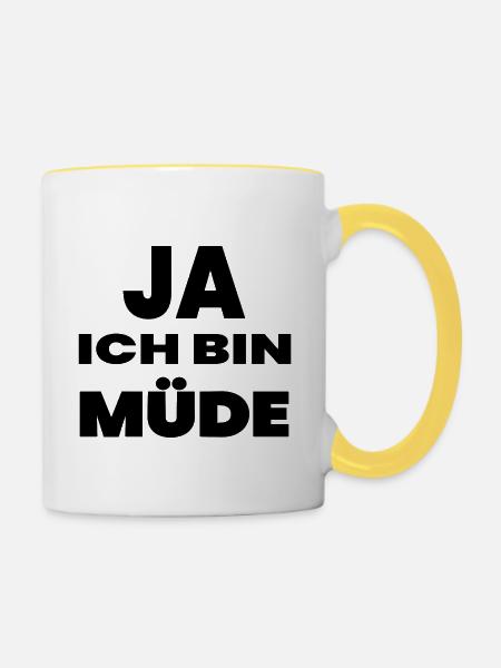 Müde - Tasse zweifarbig - Weiß/Gelb