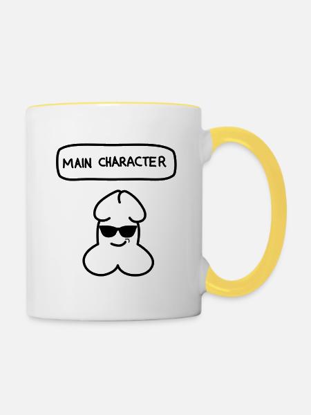 lustiges Junior-Hauptcharakter-Emoticon - Tasse zweifarbig - Weiß/Gelb