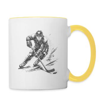 Joueurs de hockey sur glace en pleine action - Mug contrasté - blanc/jaune - Droite