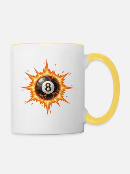 Feuerball 8-Ball Explosion - Tasse zweifarbig - Weiß/Gelb