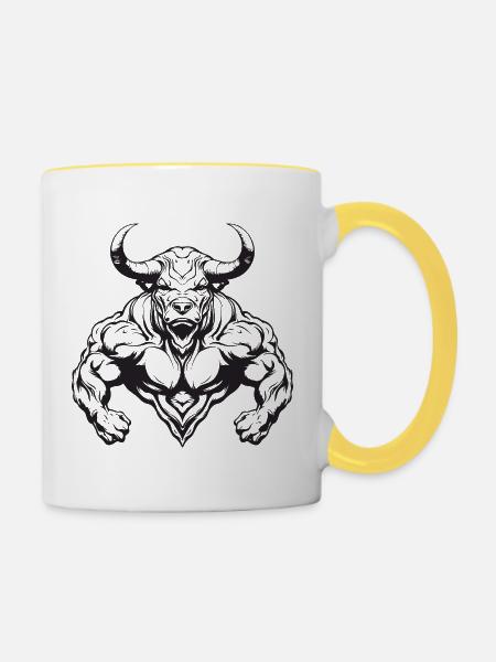 Bulle Stier Bodybuilding - Tasse zweifarbig - Weiß/Gelb