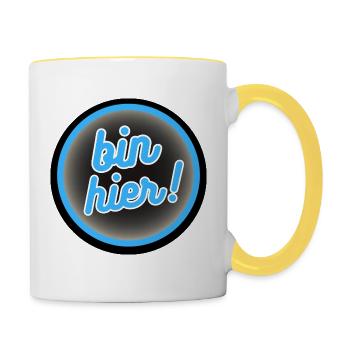 Bin Hier! Neon Kreis Badge - Tasse zweifarbig - Weiß/Gelb - Rechts