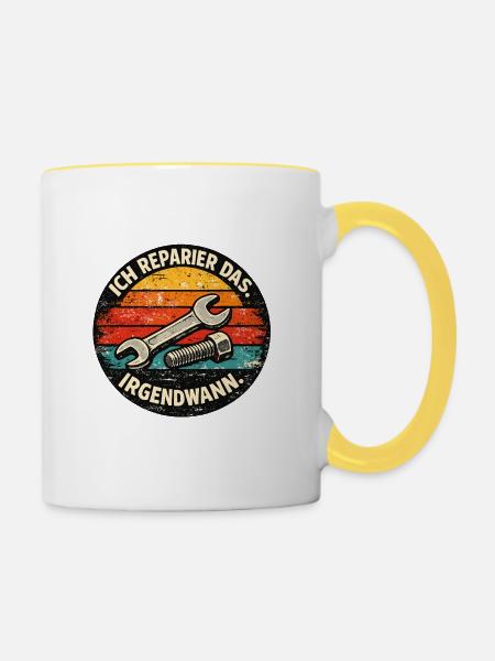 Ich reparier das irgendwann - Tasse zweifarbig - Weiß/Gelb