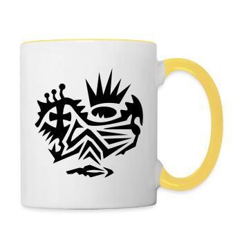Tatouage tribal sur le visage avec croix - Mug contrasté - blanc/jaune - Droite