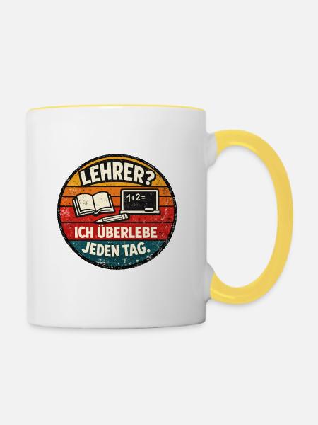 Lehrer Überleben Rundbadge - Tasse zweifarbig - Weiß/Gelb