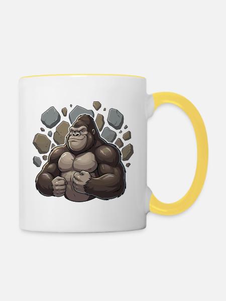 Kraftgorilla Steinbruch Attacke - Tasse zweifarbig - Weiß/Gelb