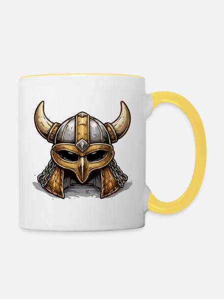 Vikinghelm mit Hörnern Goldbraun - Tasse zweifarbig - Weiß/Gelb