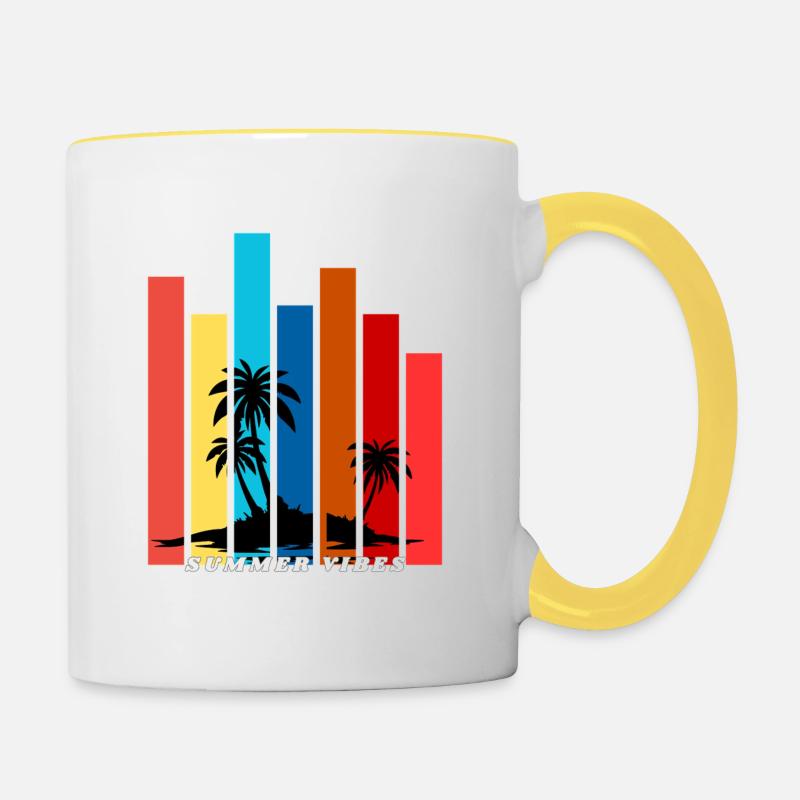 Tropical Summer Sunset Palm Trees Design - Contrasting Mug - white/yellow