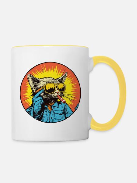 Sunny Cat Retro-Vibe - Tasse zweifarbig - Weiß/Gelb
