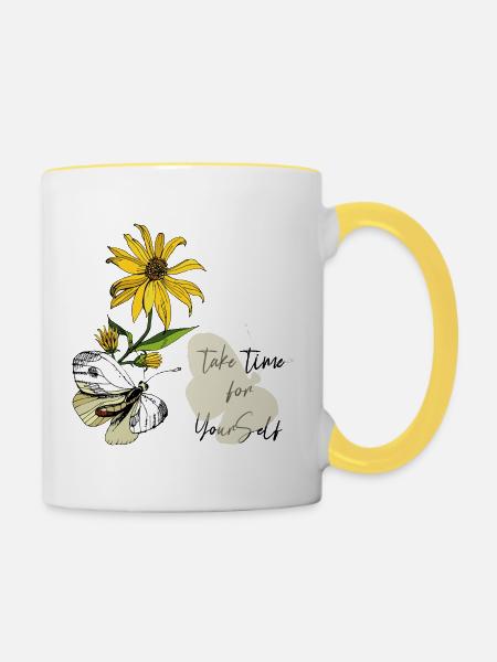 Sonnenblume & Schmetterling - Tasse zweifarbig - Weiß/Gelb