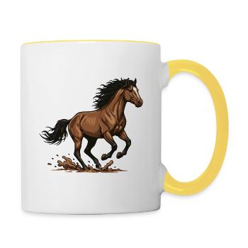 Cheval Alezan Galop Énergie Équestre Illustration - Mug contrasté - blanc/jaune - Droite