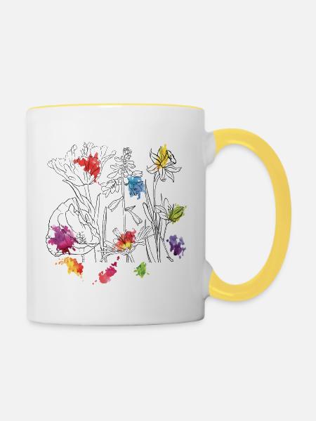 Aquarellblumen - Tasse zweifarbig - Weiß/Gelb