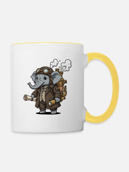 Elephant Explorer Steampunk Steampunk Retro - Tasse zweifarbig - Weiß/Gelb