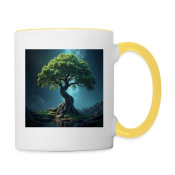 Bunter Baum des Lebens. - Tasse zweifarbig - Weiß/Gelb - Rechts