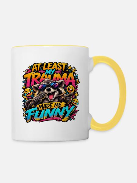 Trauma machte mich witzig - Tasse zweifarbig - Weiß/Gelb