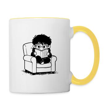 Sticker Child Reading Cozy Armchair Black and White - Contrasting Mug - white/yellow - Right