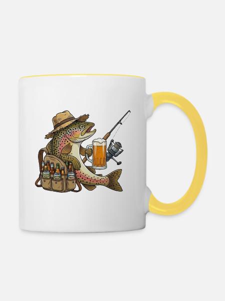 Angler-Forellen Design  - Tasse zweifarbig - Weiß/Gelb