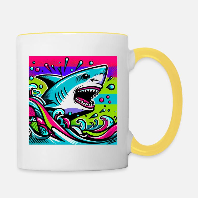 Requin - Mug contrasté - blanc/jaune