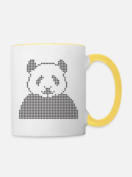 Geometrisches Panda-Punkte-Porträt - Tasse zweifarbig - Weiß/Gelb