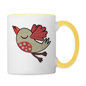 Kleiner Brauner Vogel - Tasse zweifarbig - Weiß/Gelb - Rechts