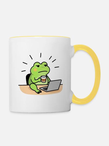 Froschkaffee und Laptop - Tasse zweifarbig - Weiß/Gelb