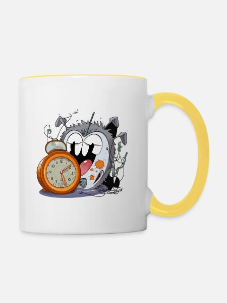 Schlafloses Uhrmonster - Tasse zweifarbig - Weiß/Gelb
