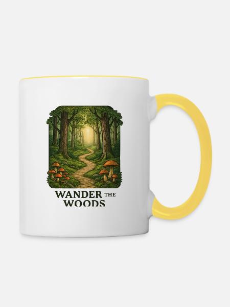 Waldpfad Wander durch den Wald - Tasse zweifarbig - Weiß/Gelb