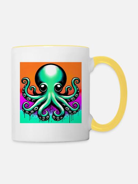 Krake - Tasse zweifarbig - Weiß/Gelb