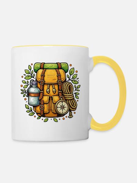 Rucksackwanderung, Wanderung, Camping im Freien - Tasse zweifarbig - Weiß/Gelb