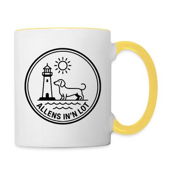 Everything in the Lot Dachshund Dog Sea Coast North Sea Baltic Sea - Contrasting Mug - white/yellow - Right