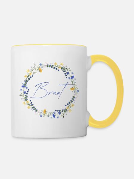 Brautblumenkranz "Braut" - Tasse zweifarbig - Weiß/Gelb