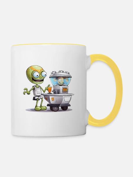 Außerirdischer Barkeeper im Space Bar - Tasse zweifarbig - Weiß/Gelb