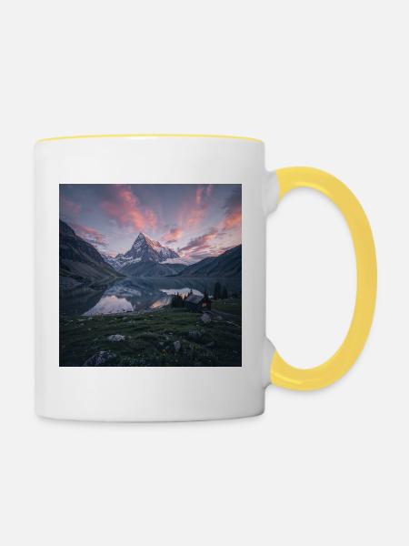 Alpin Abendreflexion - Tasse zweifarbig - Weiß/Gelb