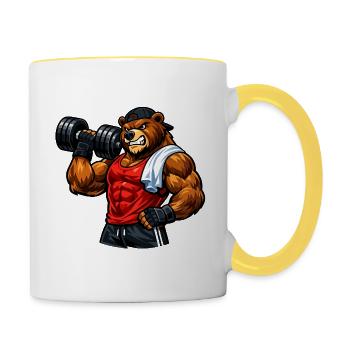 Kraftbär im Fitnessgym - Tasse zweifarbig - Weiß/Gelb - Rechts