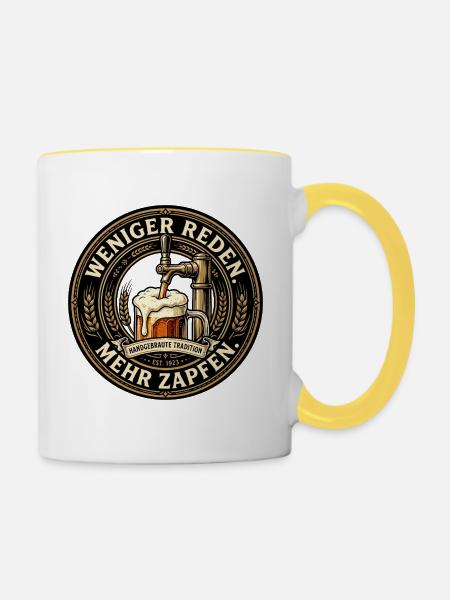 Weniger Reden - Mehr Zapfen - Tasse zweifarbig - Weiß/Gelb
