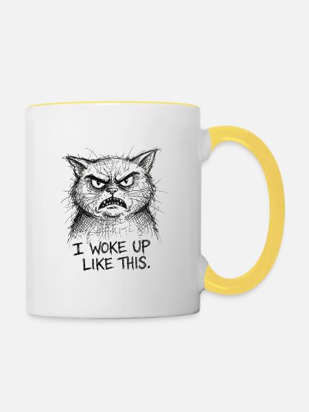 Wütige Katzen-Scribble - Tasse zweifarbig - Weiß/Gelb